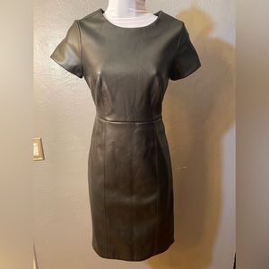 ANN TAYLOR Black Faux Leather Shift Dress